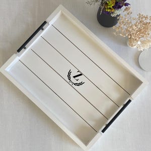 White Ottoman Tray with Handle for Living Room – Serving Tray for Coffee Table – Kitchen Decorative Tray with Handles