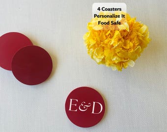 Posavasos rojos personalizados: juego de posavasos redondos personalizados con envío rápido