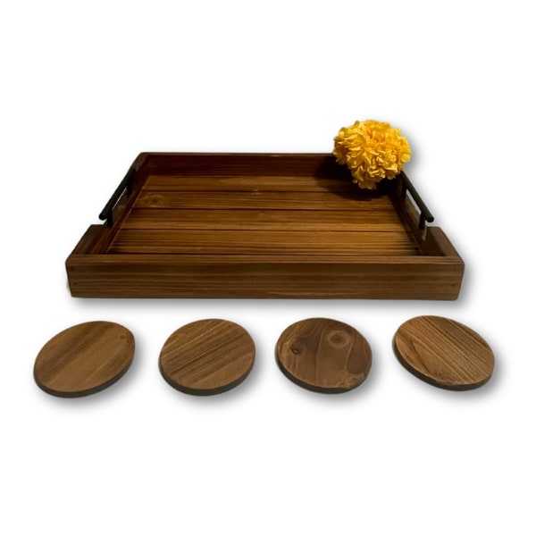 13 x 17 Dark Brown Ottoman Tray for Living Room, Serving Tray for Coffee Table, Kitchen Decorative Tray with Handles