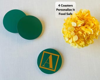 Posavasos personalizados verdes: juego de posavasos redondos personalizados