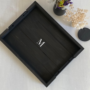 Black Ottoman Tray for Living Room – Serving Tray for Coffee Table – Kitchen Decorative Tray with Handles