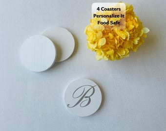 Juego de 4 posavasos personalizados blancos (redondos de 8,9 cm)
