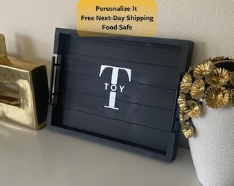 Elegante bandeja otomana negra: versátil para servir y como elemento decorativo en la sala de estar, la mesa de centro o la cocina.