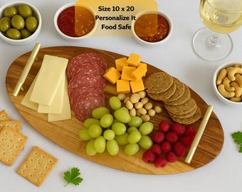 Handcrafted Maple Oval Charcuterie Board with Gold Handles - Large 10x20 USA Made Serving Tray