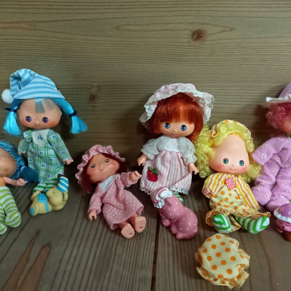 strawberry shortcake sweet sleeper - charlottes aux fraises dormeuses avec mascottes. AGC. Vintage années 1980'