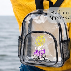 Icke-binär väska mini-ryggsäck för konvent genomskinlig stadiongodkänd väska sidoficka subtil stolthet för kattälskare present till dem HBTQ-tonåring
