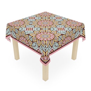 Boho African Table Cloth, Boho Decor Mandala Flowers, Colorful Psychedelic Table Cloth, Hippie, Boho Dining Room Table Decor
