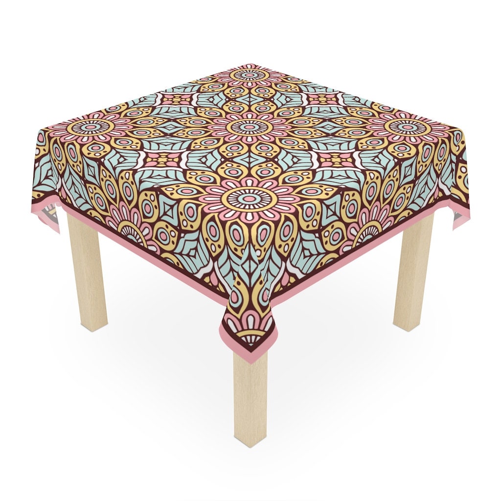 Boho African Table Cloth, Boho Decor Mandala Flowers, Colorful ...
