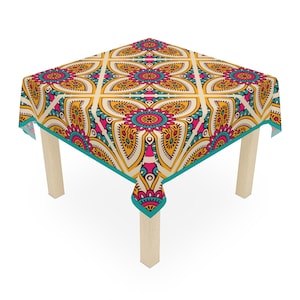 Boho Table Cloth, Boho Decor Mandala Flowers, Colorful Psychedelic Table Cloth, Hippie, Boho Dining Room Table Decor