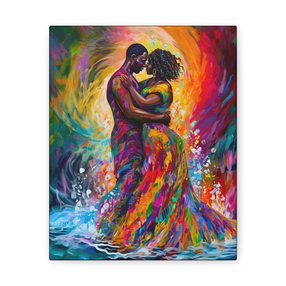 Color of Love CANVAS, Black Couple in Water, Colorful, Multicolor ...