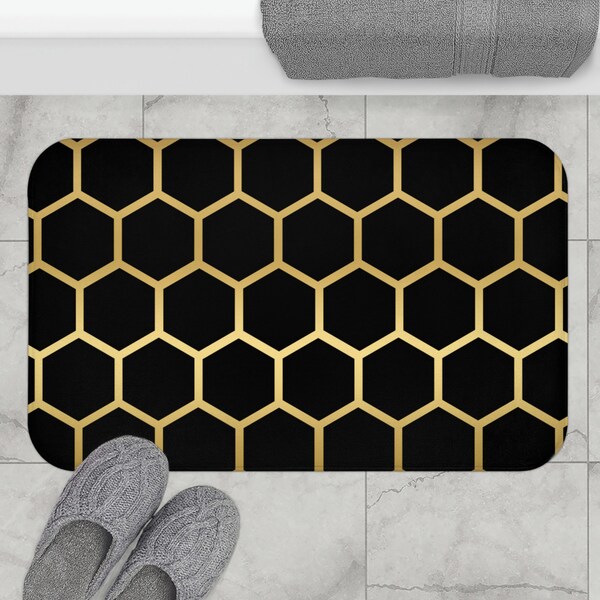 Black and Gold Bath Mat Etsy