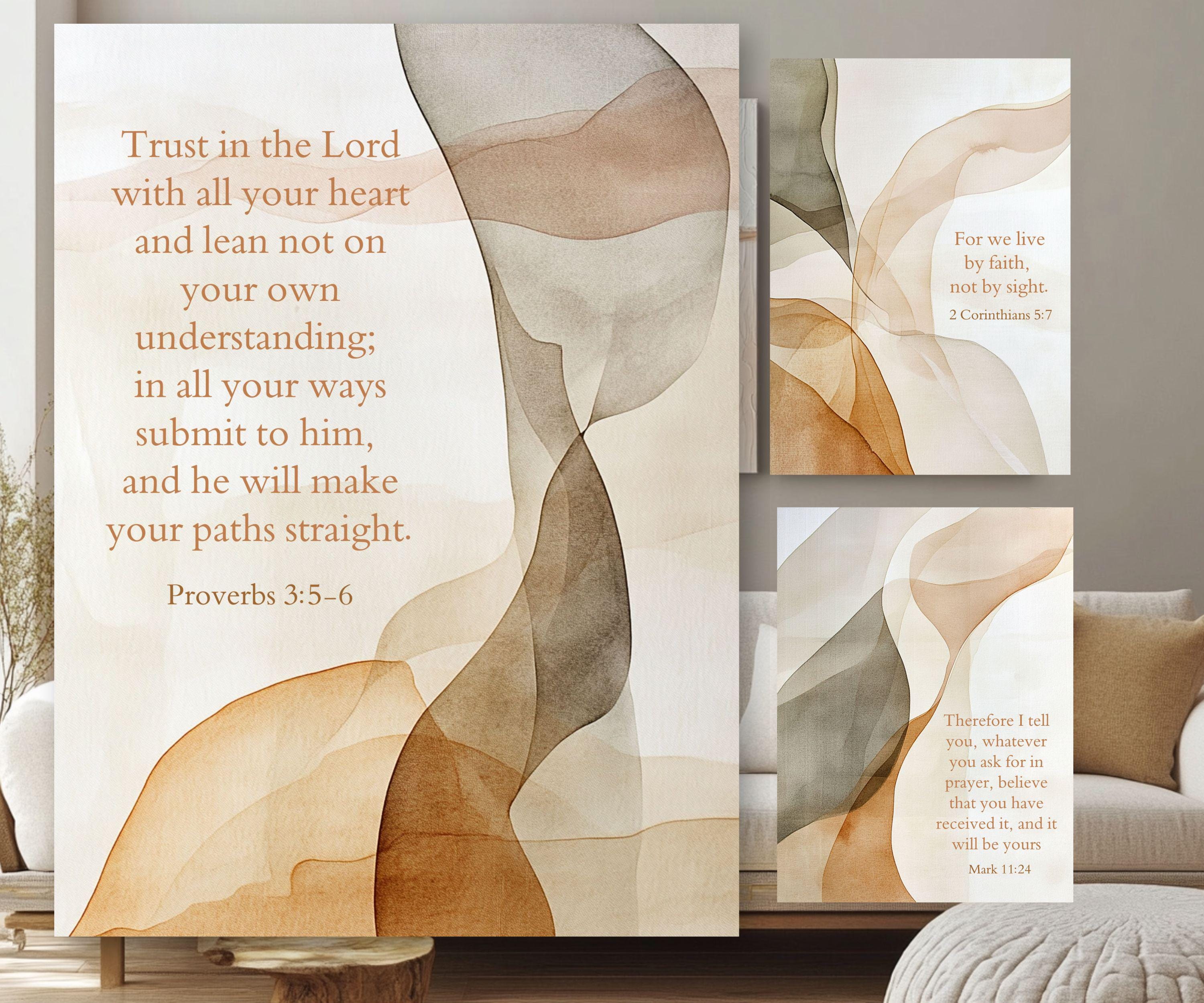 Faith Scripture Wall Art Set of 3, Minimalist Bible Verse Canvas Prints ...