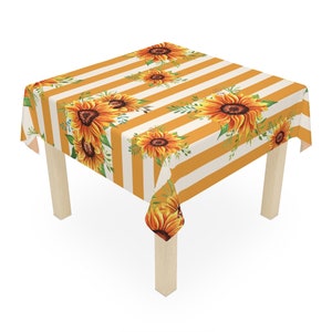 Sunflower Striped Table Cloth, Boho Decor, Farmhouse, Mustard Floral Table Cloth, Hippie, Boho Dining Room Table Decor