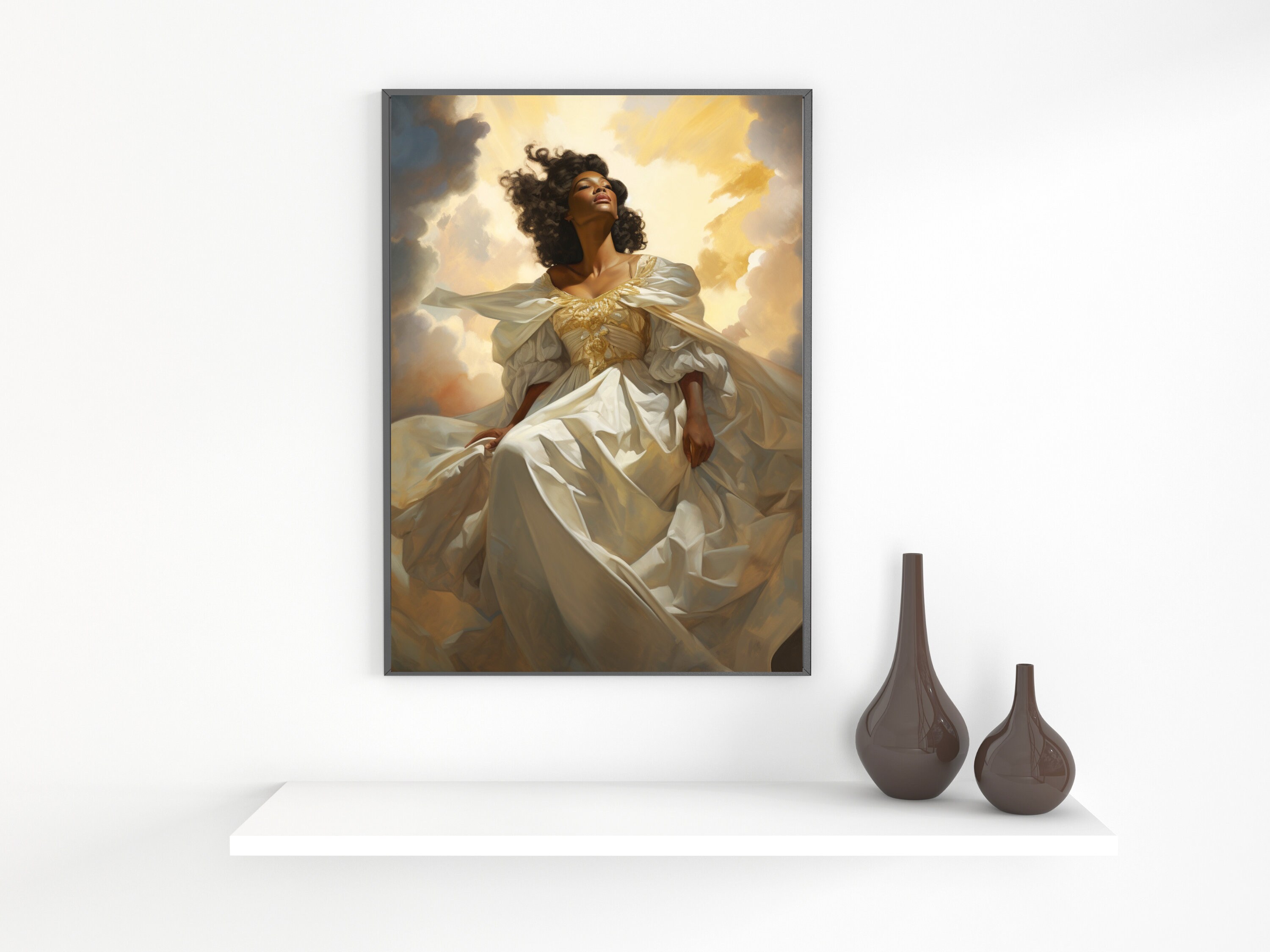 African American Black Angel With Child Wall Picture – 8x10 Art Print, Unframed