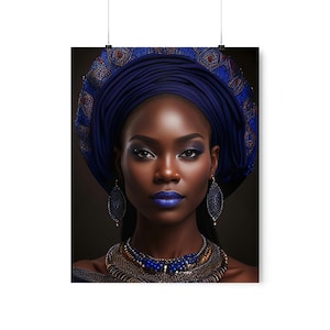 Cartel de la reina africana, piedras preciosas de Lapiz, diosa azul y dorada, arte de la reina africana, decoración de la pared