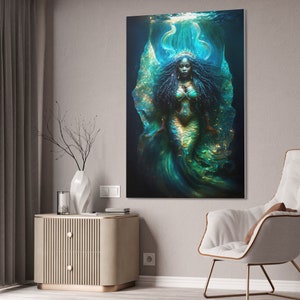 Black Mermaid Canvas, African American Mermaid decor