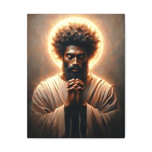 Black Jesus Canvas Print, Afrocentric Christian Art, Praying Jesus Wall Decor, Faith-Based Home Art, Spiritual Gift for Him or Her