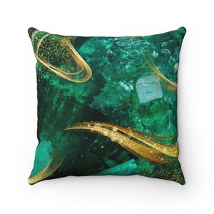 Oreiller carré émeraude, oreiller vert, oreiller en pierres précieuses, cadeau pour le vert mystique, décor de gemmes émeraude, cadeau pour le vert sorcière, salon décor émeraude,