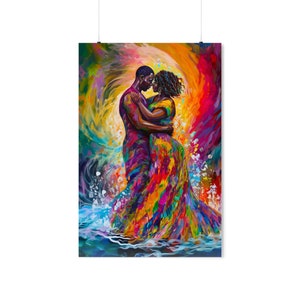 Color Of Love POSTER, Black Couple in Love Art, African Wall Decor, Black Woman Art