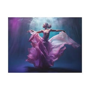 Purple Ocean Flower Canvas, Beautiful Woman Decor, Elegant Art, African American, Ethereal Art, Classical, Fine Art