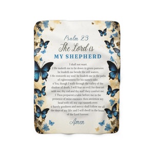 Blue Butterfly Psalm 23 Blanket, The Lord is My Shepherd, Floral, Christian Decor,,House Warming,Christmas Gift,Throw,Mother&#39;s Day, Nursery