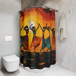 African Dancers Shower, Abstract Shower Curtain, Colorful Bathroom Decor, Boho Shower Curtain,Afrocentric Modern Shower Curtain