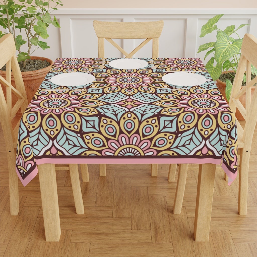 Boho African Table Cloth, Boho Decor Mandala Flowers, Colorful ...