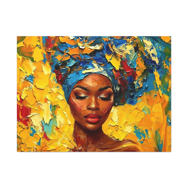 Impresión de lienzo de belleza colorida, decoración de colores vibrantes, arte afroamericano, pintura, clásica, bellas artes, dormitorio, elegancia afro, cuchillo de paleta