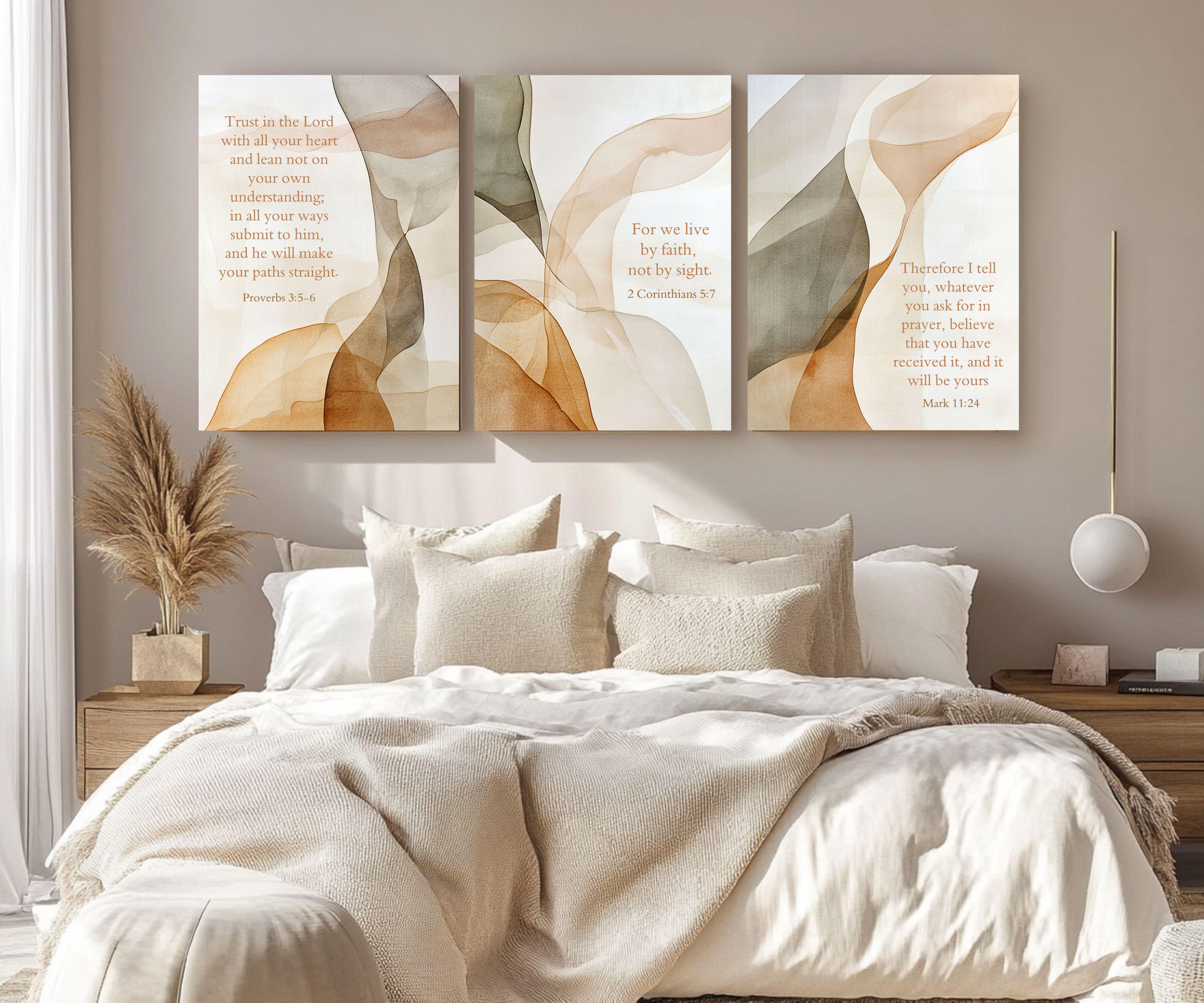 Faith Scripture Wall Art Set of 3, Minimalist Bible Verse Canvas Prints ...