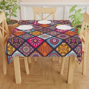 Mandala Boho Tablecloth, Mandala Print Table Cloth, Psychedelic Hippie, Colorful Dining Room Table Decor