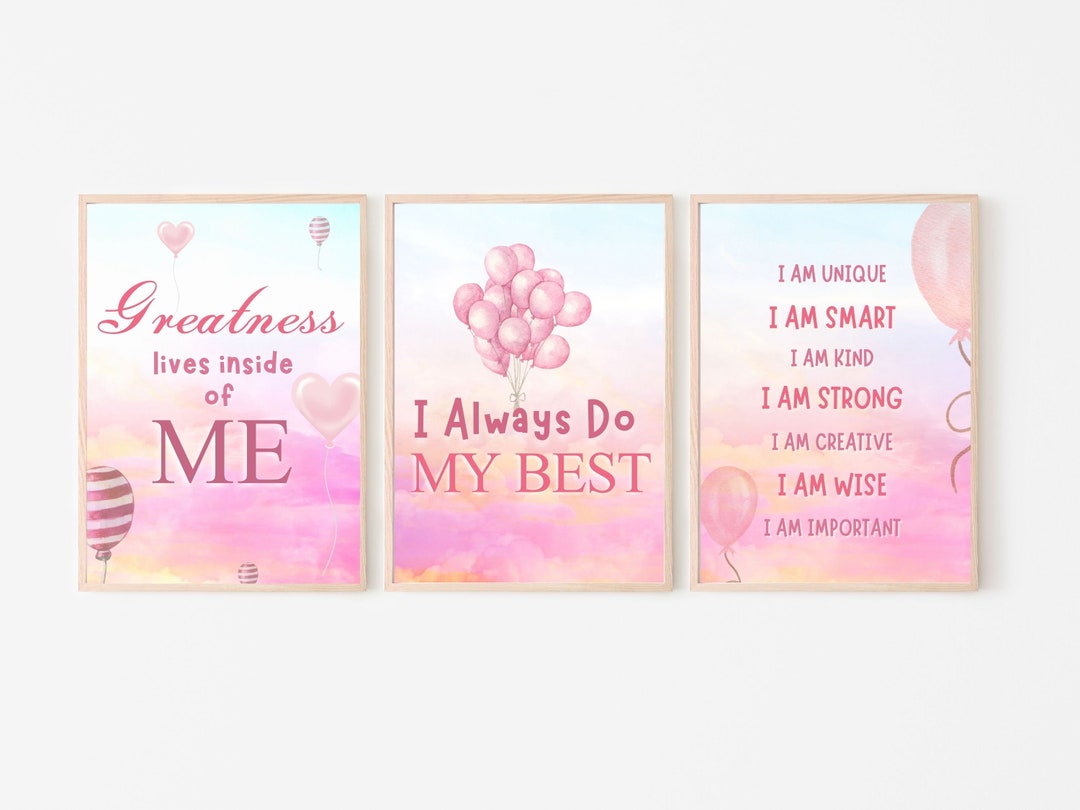 I Am Affirmations, Girl Room DIY Wall Prints, Set of Three Pink ...