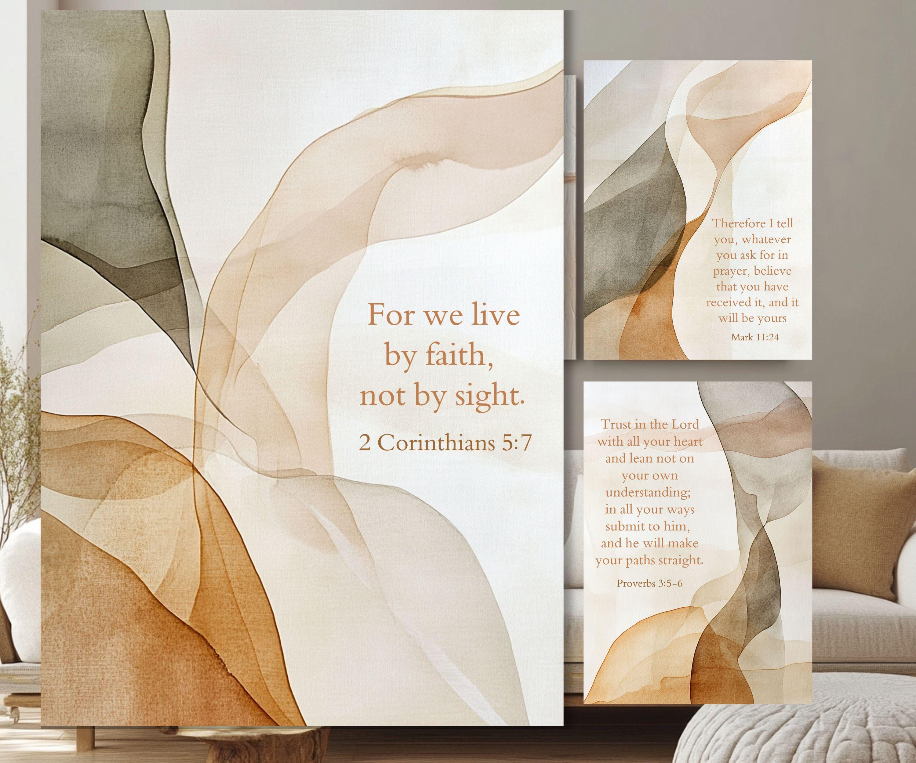 Faith Scripture Wall Art Set of 3, Minimalist Bible Verse Canvas Prints ...