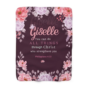 Customizable Christian Blanket , With Name, You Can Do All Things Through Christ, Philippians 4 13,Burgundy Decor,Christian Graduation Gift