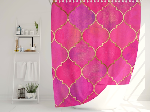 Hot Pink and Gold Shower Curtains Pink Bathroom Decor Pink Woman Bathroom