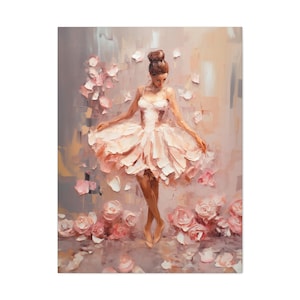 Pink Ballerina Canvas, Ballet Decor, Flowers, Painting Style, Classical, Fine Art, Oil Painting, Girls Room Decor, Nursery Ballet Theme