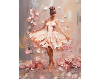 Pink Ballerina Canvas, Ballet Decor, Flowers, Painting Style, Classical, Fine Art, Oil Painting, Girls Room Decor, Nursery Ballet Theme