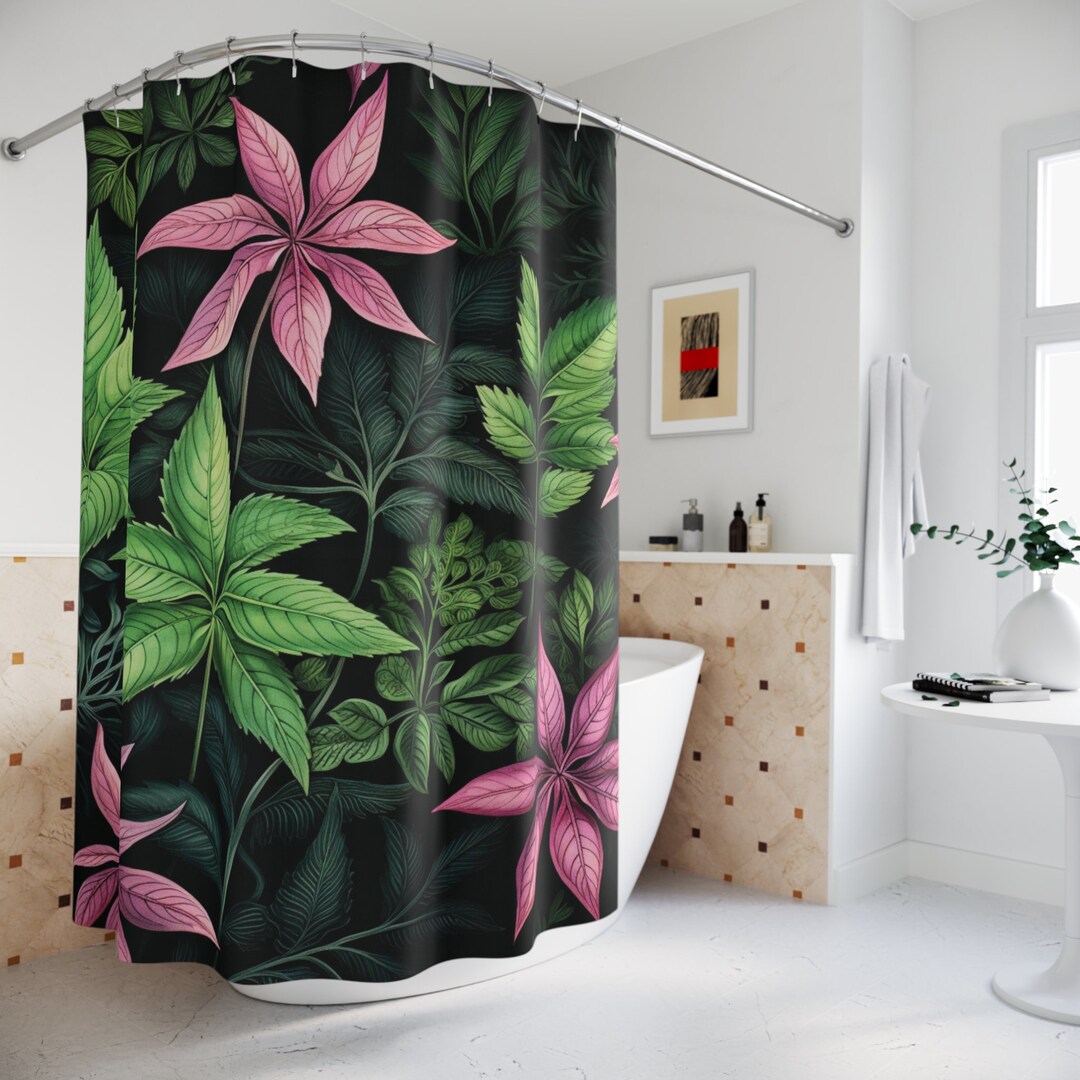 Pink MJ Leaf Shower Curtain Green and Black Tropical Pants Etsy