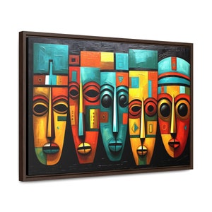 Vibrant African Mask Canvas Print - Framed Art, Colorful, Tribal art, Ethnic Interior Decor, Contemporary Traditional Art,