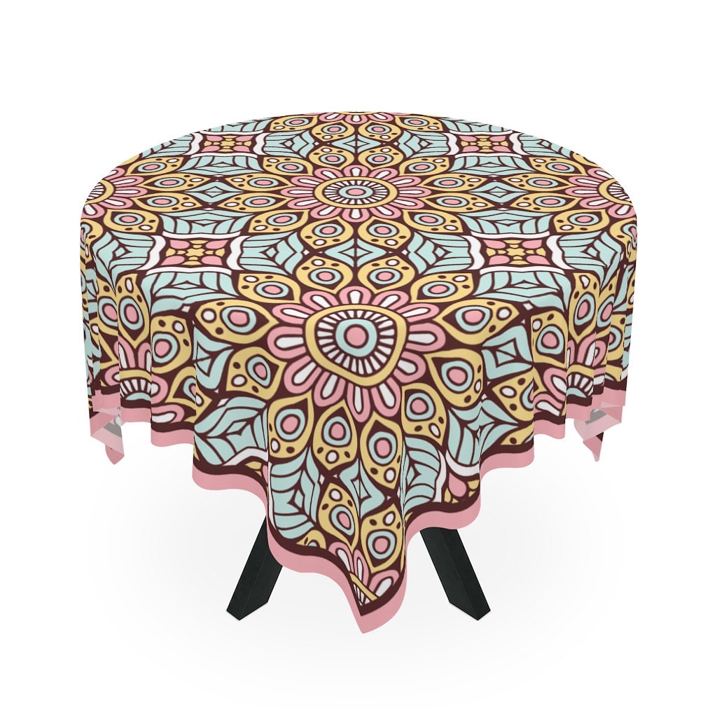 Boho African Table Cloth, Boho Decor Mandala Flowers, Colorful ...