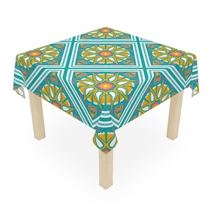 Boho Table Cloth, Boho Mandala Flower Decor, Hippie Turquoise, Boho Dining Room Table Decor