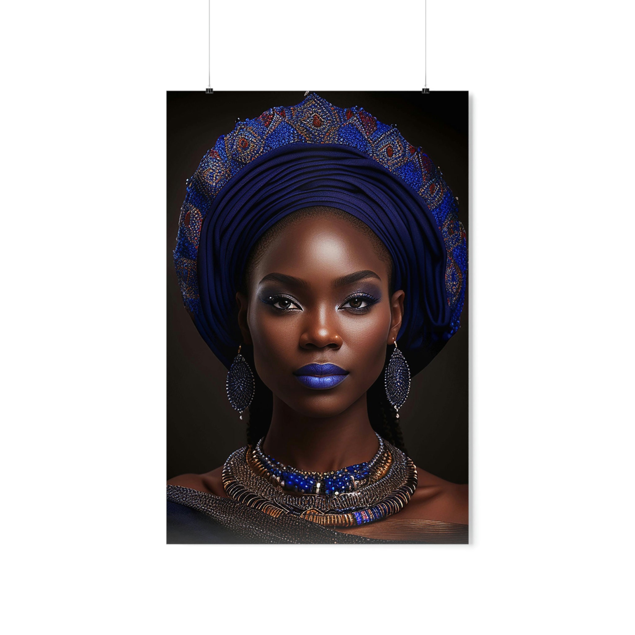 Poster of African Queen, Lapiz Gemstones, Blue and Gold Goddess