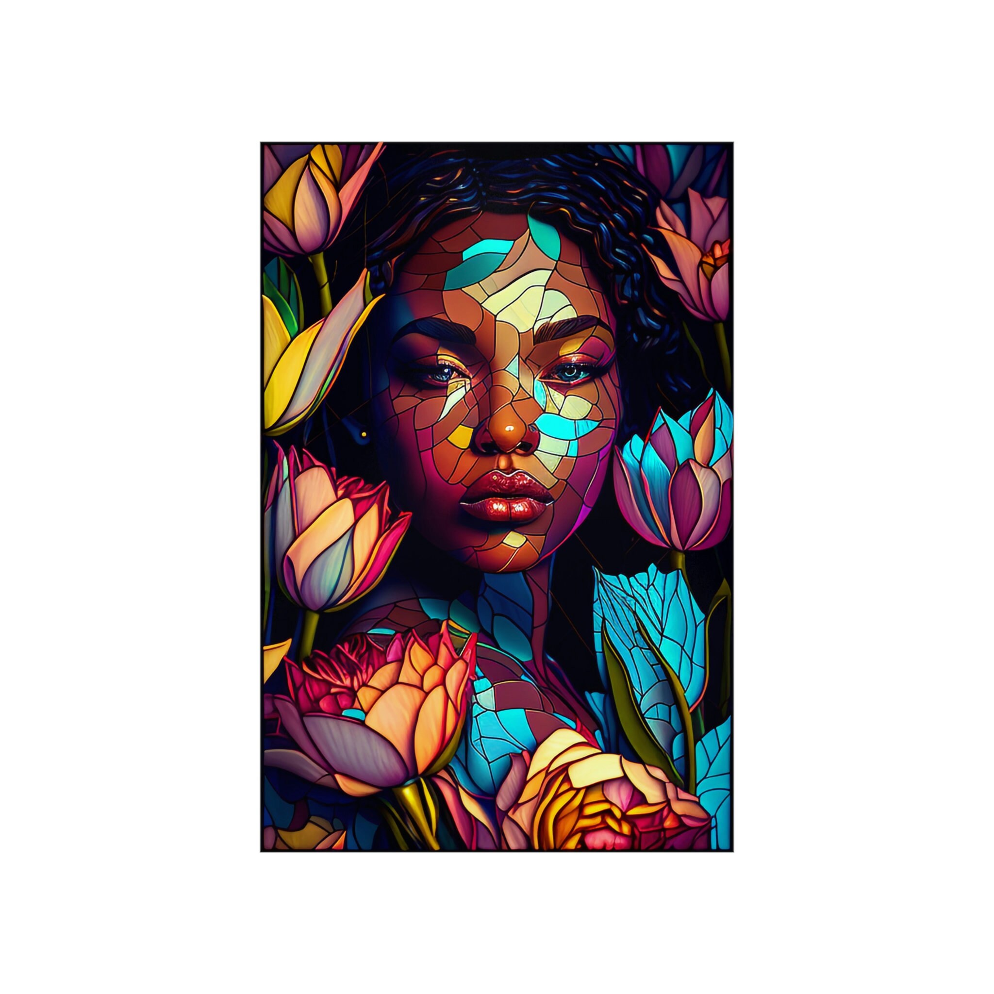 POSTER African Woman on Colorful Stained Glass, Blue, Green, Purple, Rose, Regal Art,  Eclectic Art, Colorful Afro Art, African Queen