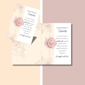 Rose Sympathy Card, The Rose Beyond The Wall-gedicht, bewerkbare kaart met twee gezichten, minimalistische condoleancekaart