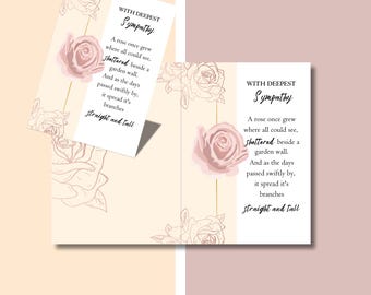 Karta kondolencyjna Rose, wiersz Rose Beyond The Wall, edytowalna karta z dwiema twarzami, minimalistyczna karta kondolencyjna