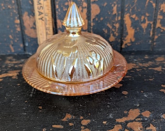 Beurrier rond en verre avec couvercle Carnival Carnaval Iris & Herringbone Marigold Jeanette
