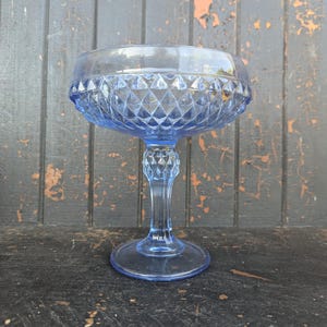 Vintage Indiana Glass DIAMOND POINT Blue Pedestal Candy Dish Compote trinket dish XXL