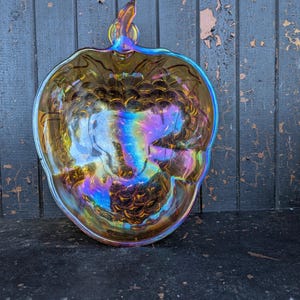 Vintage Large Indiana Amber Carnival Glass Fruit Bowl with a Grape Pattern