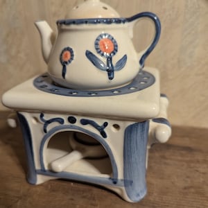 Keramikölbrenner Wachsschmelzbrenner mit Kerzenlöffel - 4-teilig - Teekanne auf Ofen