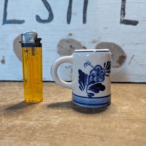 Miniature DELFT BLUE STEIN w/Hand Painted Windmill & Flowers ~ Made in Holland