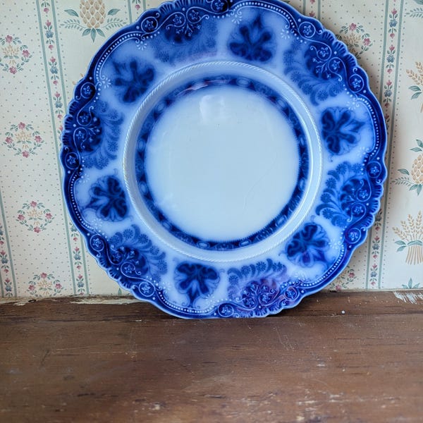 Plato azul antiguo W. H. Grindley Baltic de 9" con puntos en relieve